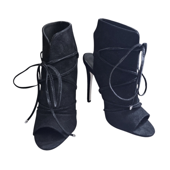 ASOS Estelle Tie Up Peep Toe Booties - Black Suede Sz: 7 - Picture 7 of 16